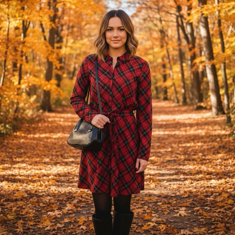 Brooks Brothers Plaid Shirtdress Red/Black Size 2, EUC